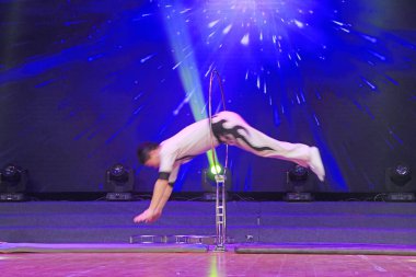 Luannan county - February 9, 2018: drilling ground ring performance on stage, luannan county, hebei province, China