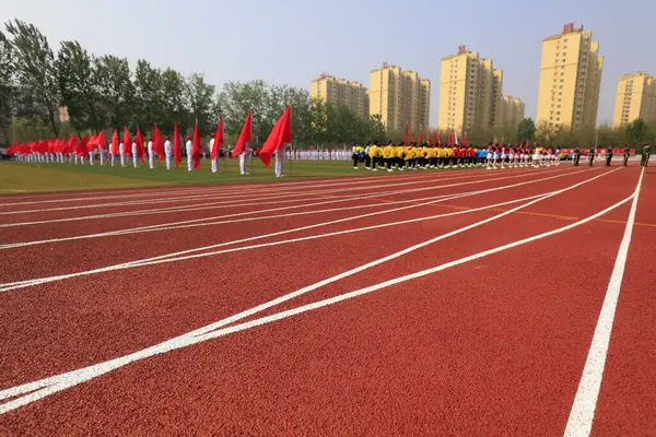 scene of the sports meeting of middle school students, China