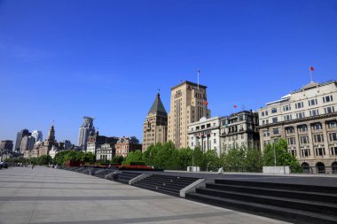 Şangay, Çin - 1 Haziran 2018 Şangay Bund, Chin 'in mimari manzarası