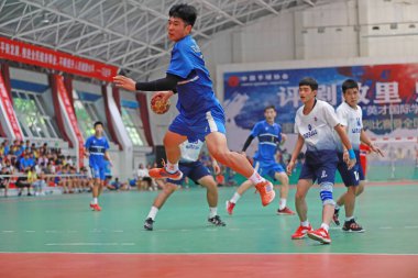 Luannan County, Çin - 24 Ağustos 2019: Gençler Hentbol Maçları Spor Salonu, Luannan County, Hebei Eyaleti, Çin