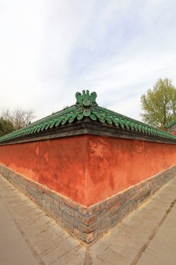 Pekin, Çin - 6 Nisan 2019: Ditan Park, Pekin, Çin 'de Çin klasik seramik mimari manzarası