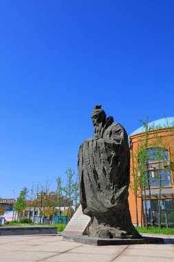 LUANNAN COUNTY, Hebei Eyaleti, Çin - 25 Nisan 2019: Antik Çin Konfüçyüs heykelleri parkta.