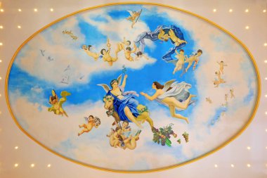 Luannan County, Çin - 10 Temmuz 2019: Bir alışveriş merkezi lobisinde kubbe resimleri, Luannan County, Hebei Eyaleti, Çin