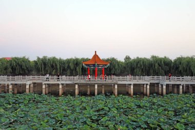 Luannan County, Çin - 31 Temmuz 2019: Yapay Göl 'de Çin Klasik Mimarisi, Luannan County, Hebei Eyaleti, Çin