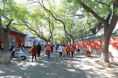 Pekin, Çin, 5 Ekim 2019: Chengxian Sokağı manzaralı yer.