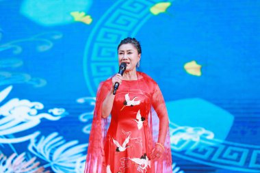 LUANNAN COUNTY, Hebei Eyaleti, Çin - 17 Kasım 2019: Sahnede harika şarkılar söyleniyor.