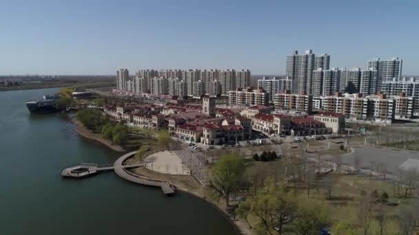 Аерофотографія Набережної Архітектури Міста Північний Китай — стокове відео
