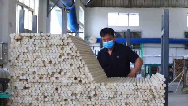 Luannan County Hebeiprovinsen Kina Maj 2020 Träskaftbearbetningslinje Stålspade Produktionsanläggning — Stockvideo