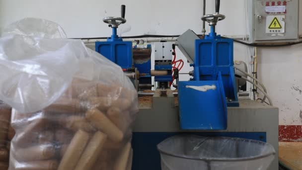 Línea Producción Procesamiento Mango Madera Una Planta Producción Palas Acero — Vídeos de Stock