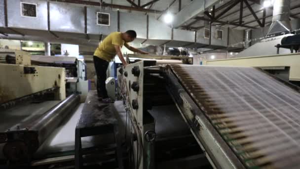 河北省 2020年6月16日 労働者は綿の生産ラインで忙しい — ストック動画