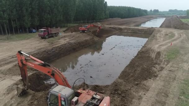 Construction Site Flood Control Project North China — Stock Video