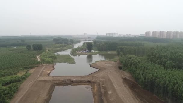 Plac Budowy Projektu Przeciwpowodziowego Północne Chiny — Wideo stockowe