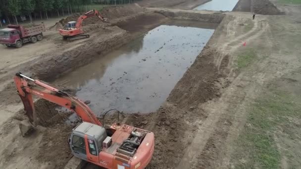 Construction Site Flood Control Project North China — Stock Video