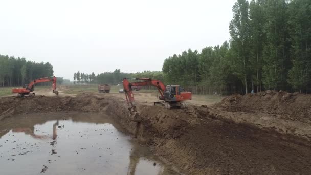 Kuzey Çin Deki Sel Kontrol Projesinin Inşaat Alanı — Stok video