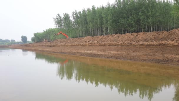Sitio Construcción Del Proyecto Control Inundaciones Norte China — Vídeo de stock