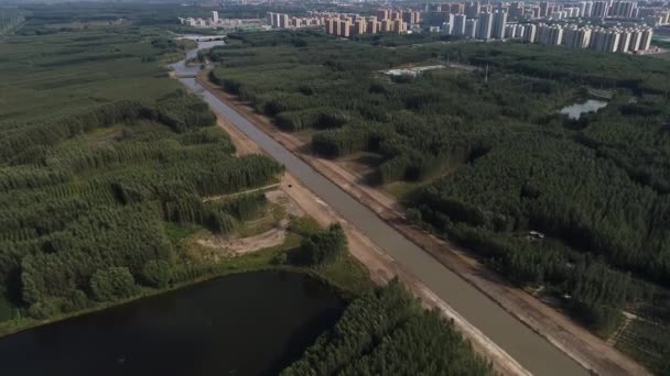 Wassersystem Rund Die Stadt Architektonische Landschaft Luftaufnahmen Nordchina — Stockvideo