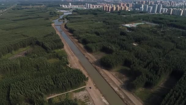 Vodní Systém Okolí Města Architektonická Scenérie Letecká Fotografie Severní Čína — Stock video