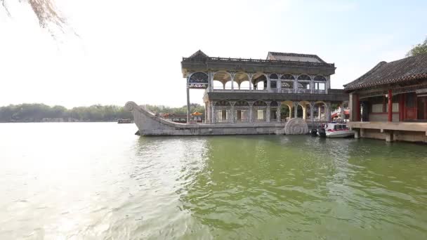 Pequim China Outubro 2020 Arquitetura Barcos Pedra Palácio Verão Pequim — Vídeo de Stock