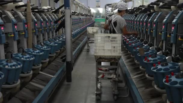 Luannan County China Março Trabalhadores Estão Ocupados Uma Linha Fiação — Vídeo de Stock