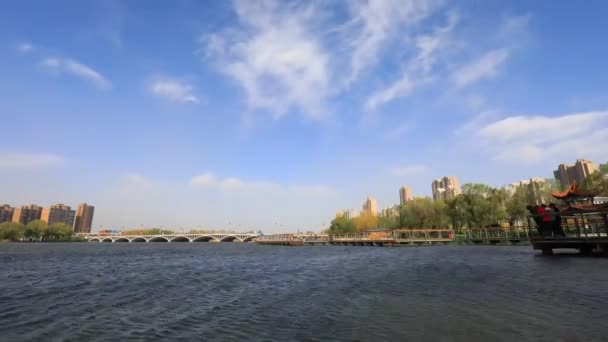 Набережна Міста Архітектурні Пейзажі Північний Китай — стокове відео