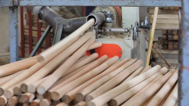 Виробнича Лінія Обробки Дерев Яних Ручок Заводі Виробництва Сталевих Лопатей — стокове відео