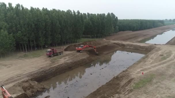 Sitio Construcción Del Proyecto Control Inundaciones Norte China — Vídeos de Stock