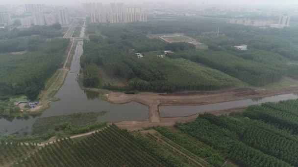 Baustelle Eines Hochwasserschutzprojekts Nordchina — Stockvideo