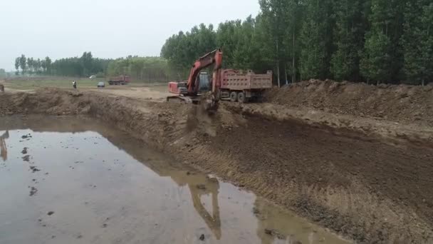 Local Construção Projeto Controle Inundações Norte China — Vídeo de Stock