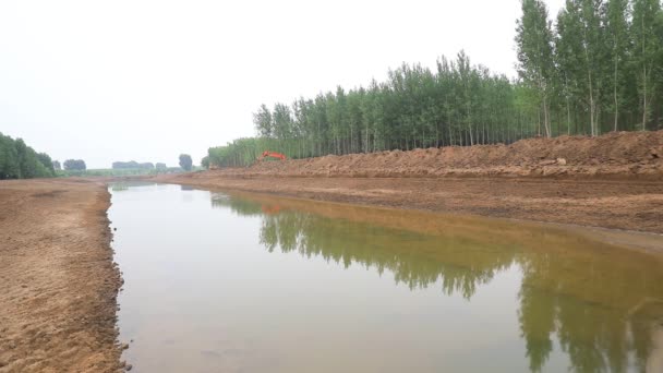 Sitio Construcción Del Proyecto Control Inundaciones Norte China — Vídeos de Stock