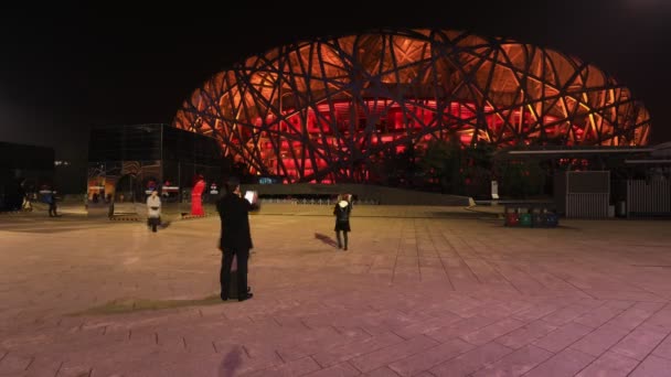 Peking China November 2020 Nachtansicht Des Vogelnestes Pekinger Nationalstadion — Stockvideo