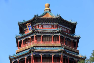 Pekin, Çin - 6 Ekim 2020: Foxiangge 'in mimari manzarası Pekin' deki yazlık saraydadır.