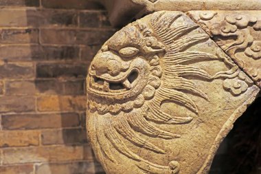 Fengrun Bölgesi, Çin - 22 Aralık 2020: Geleneksel Çin taş oymaları Hebei Eyaleti, Çin 'de bir parkta