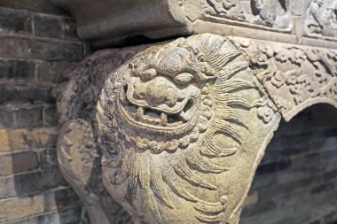 Fengrun Bölgesi, Çin - 22 Aralık 2020: Geleneksel Çin taş oymaları Hebei Eyaleti, Çin 'de bir parkta