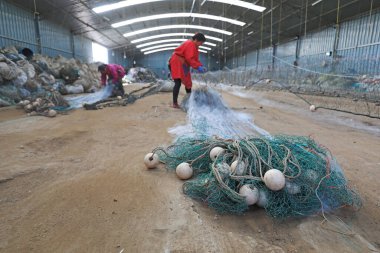 LUANNAN COUNTY, Çin - 10 Mart 2020: Deniz balıkçılığı, LUANNAN COUNTY, Hebei Eyaleti, Çin