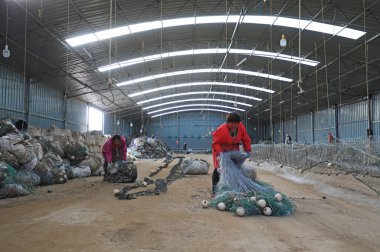 LUANNAN COUNTY, Çin - 10 Mart 2020: Deniz balıkçılığı, LUANNAN COUNTY, Hebei Eyaleti, Çin