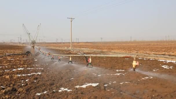 Aplicação Aspersor Bobina Irrigação Terras Agrícolas Norte China — Vídeo de Stock