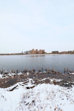 Şehir parkının kar manzarası, Kuzey Çin