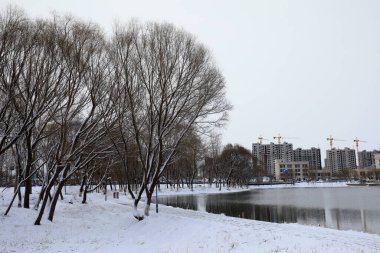 Kıyı kenti, Kuzey Çin 'in karlı manzarası