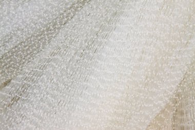 Beyaz naylon balık ağları, yakın plan fotoğraf.