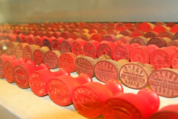 stock image TANGSHAN CITY - NOVEMBER 18: all kinds of red rubber official seal in a museum, on november 18, 2014, Tangshan City, Hebei Province, China