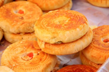 Geleneksel Çin ay pastası, yakın plan fotoğraf.