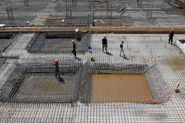 Reinforced concrete casting framework in a construction site, closeup of phot clipart