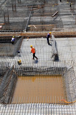 Reinforced concrete casting framework in a construction site, closeup of phot clipart