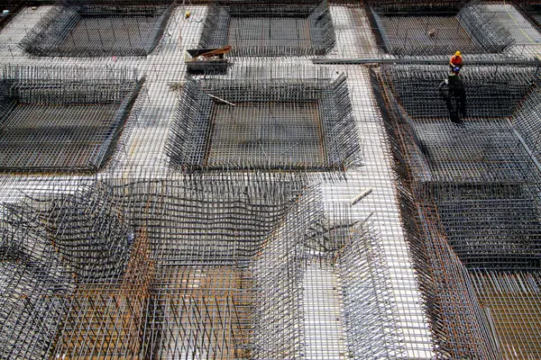 stock image Reinforced concrete casting framework in a construction site, closeup of phot