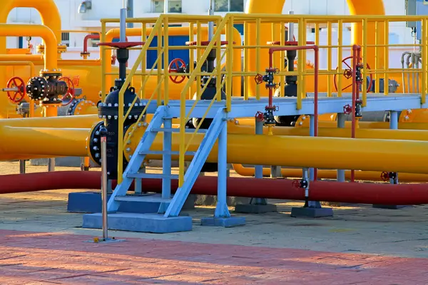 stock image Oil refinery pipeline facilities, closeup of photo