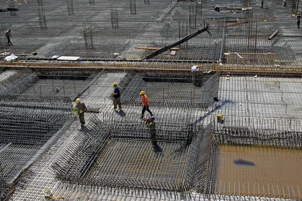 Stock image Reinforced concrete casting framework in a construction site, closeup of phot