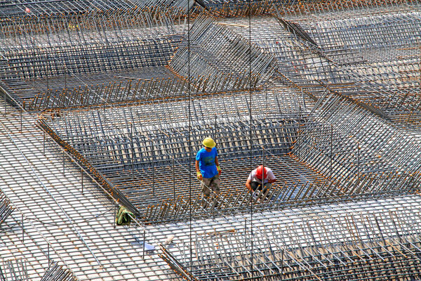 Reinforced concrete casting framework in a construction site, closeup of phot