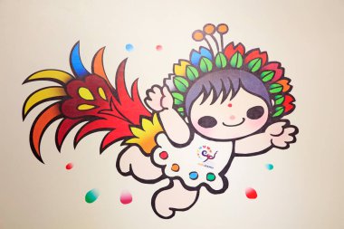 Tangshan City - 1 Mayıs 2016: maskotu Phoenix çiçek perisi modeli, 2016 Tangshan Dünya Bahçecilik Sergisi, Tangshan City, Hebei, Çin