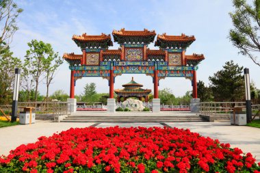 Tangshan City - 15 Mayıs 2016: Tangshan City, Hebei, Chin 'deki Çin antik mimarisi