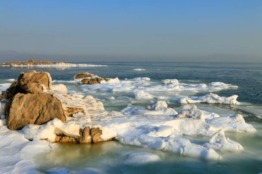 Beidaihe China 'nın deniz manzarası, yakın plan fotoğrafı.